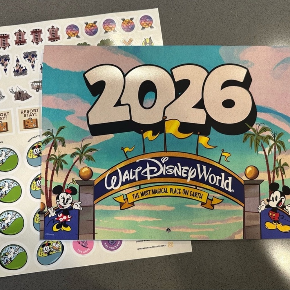 Walt Disney World 2026 Annual Passholder Calendar with Sticker Sheet